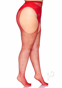 Crystalized Net Suspender Hose 1x/2x Red