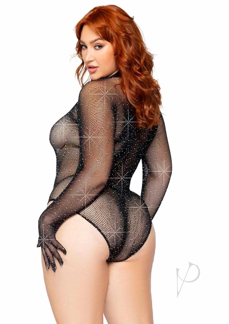 Rhineston Net Body Snap Crotch 1x/2x Blk