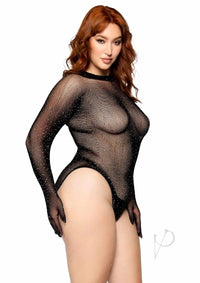 Rhineston Net Body Snap Crotch 1x/2x Blk