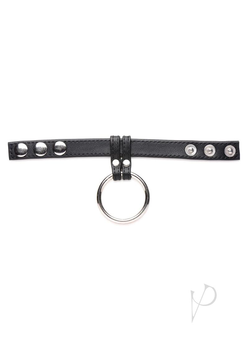 Cg Leather/steel Cock and Ball Ring Black