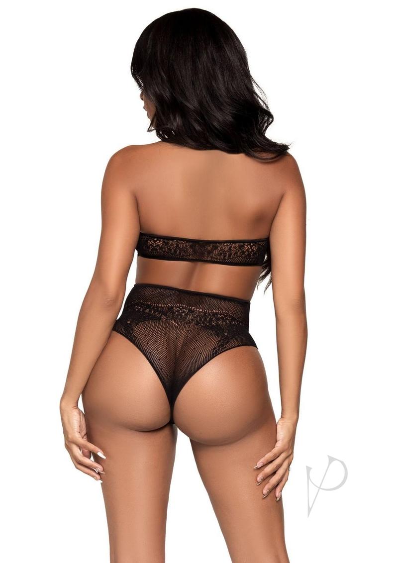 Dotted Net Halter/high Thong 2pc Os Blk