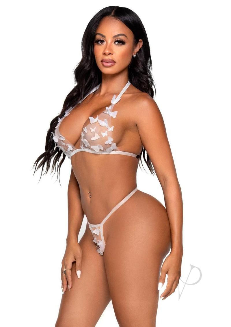 Sheer Butterfly Bra/gstring 2pc Sm Wht