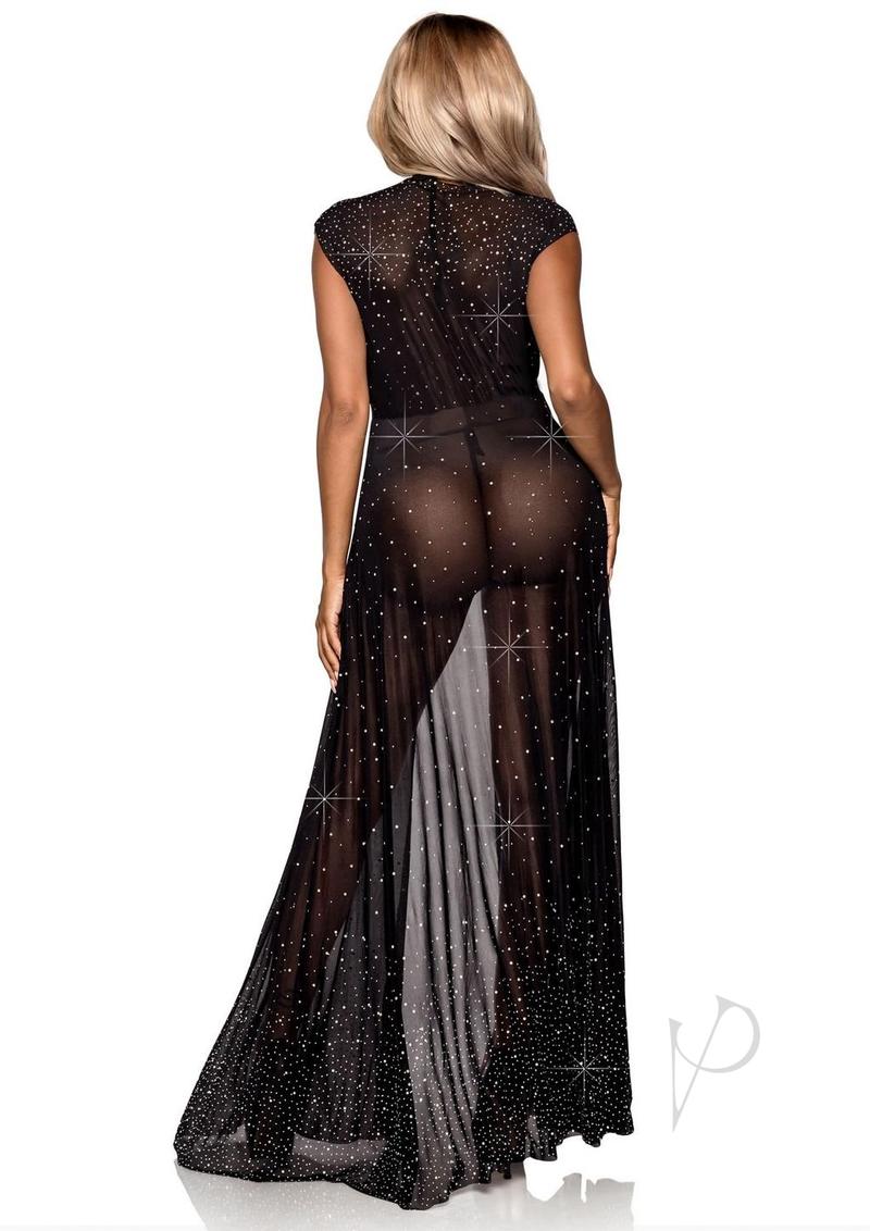 Iridescent Rhinestone Sheer Robe Os Blk
