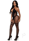 Opaque Sheer Halter Bodystocking Os Blk