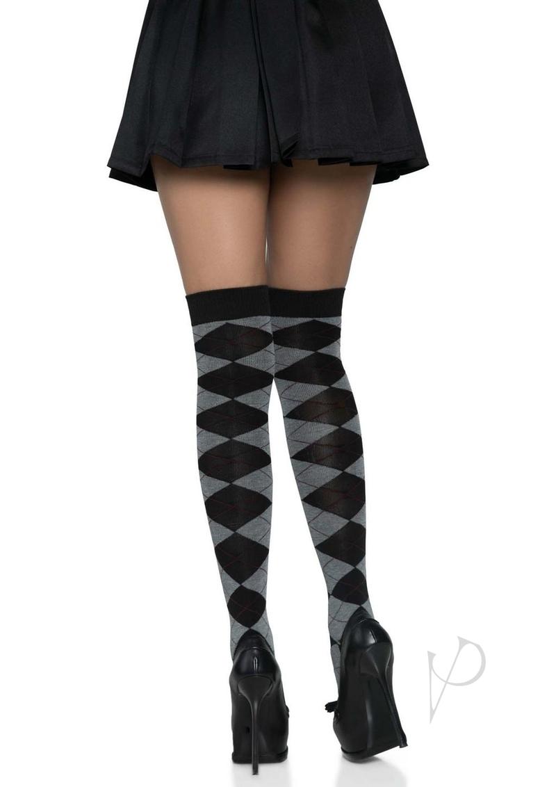 Argyle Knit Over The Knee Socks Os Grey