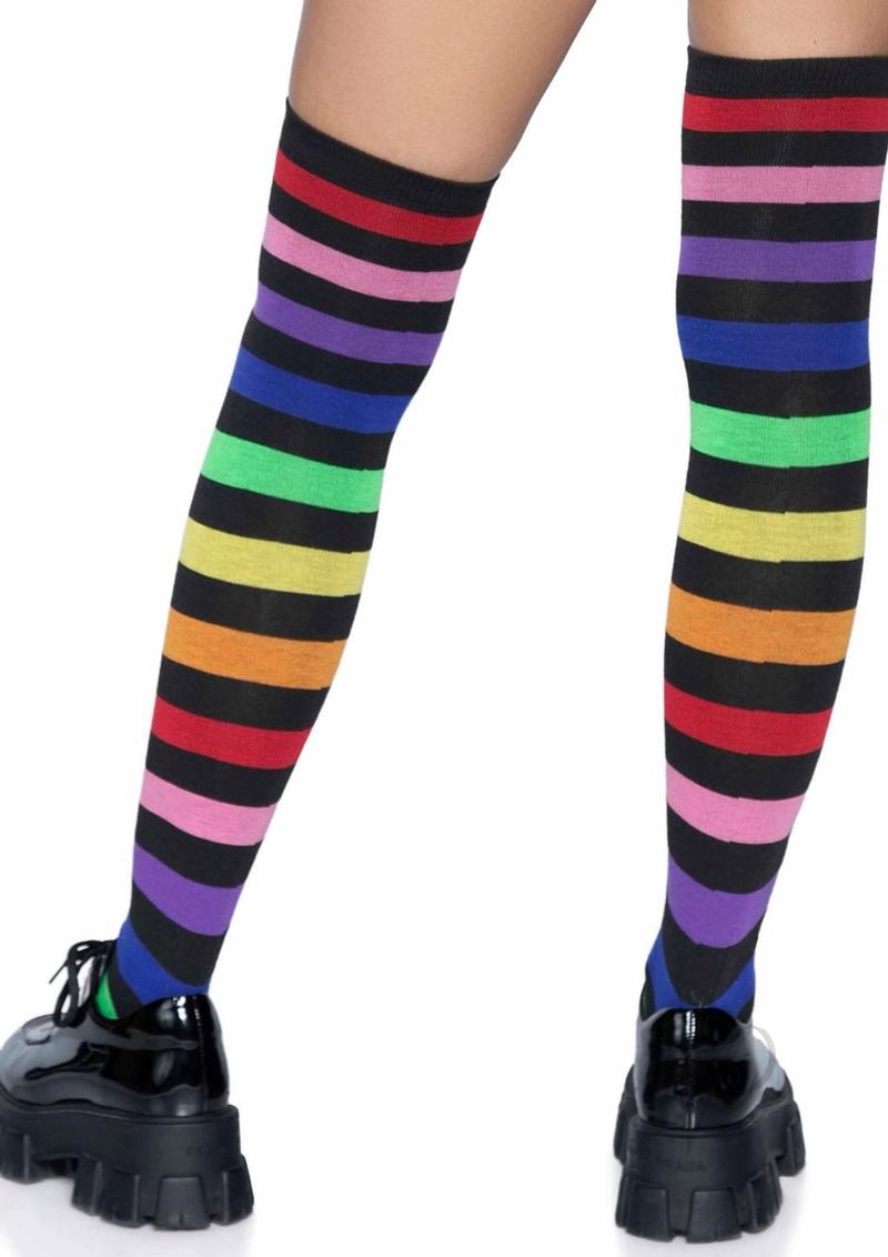 Acrylic Rainbow Thigh High Socks Os