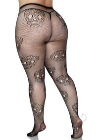 Lace Skull Fishnet Tights 1x/2x Black