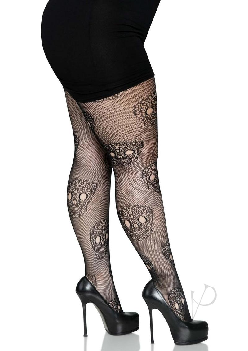 Lace Skull Fishnet Tights 1x/2x Black