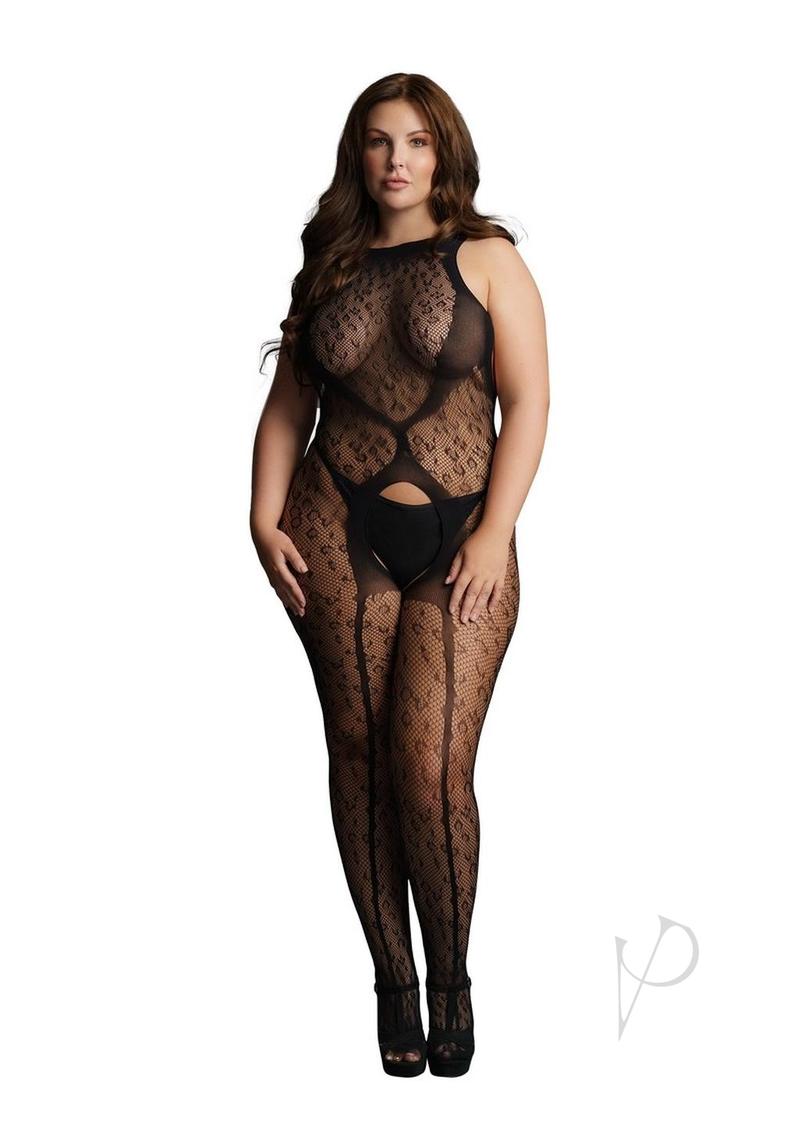Crotchless Leopard Bodystocking Qn Blk