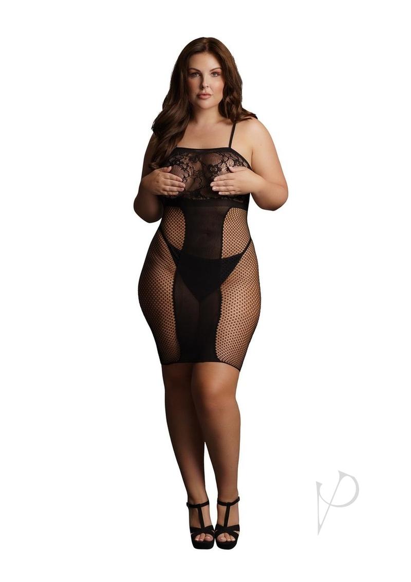 Knee Length Lace/fishnet Dress Qn Blk