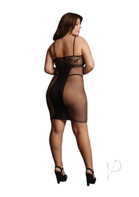 Knee Length Lace/fishnet Dress Qn Blk