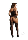 Suspender Rhinestone Bodystocking Qn Blk