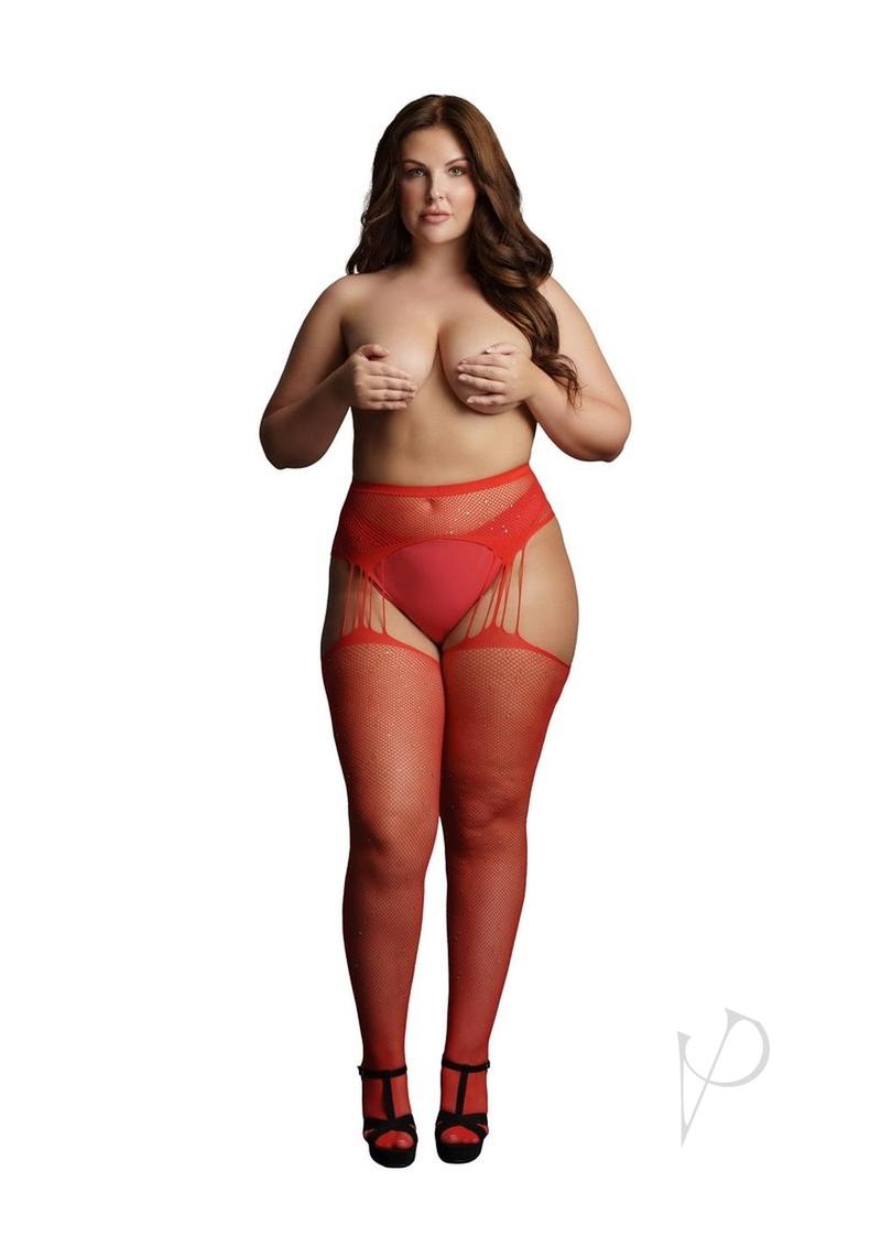 Suspender Rhinestone Pantyhose Qn Red