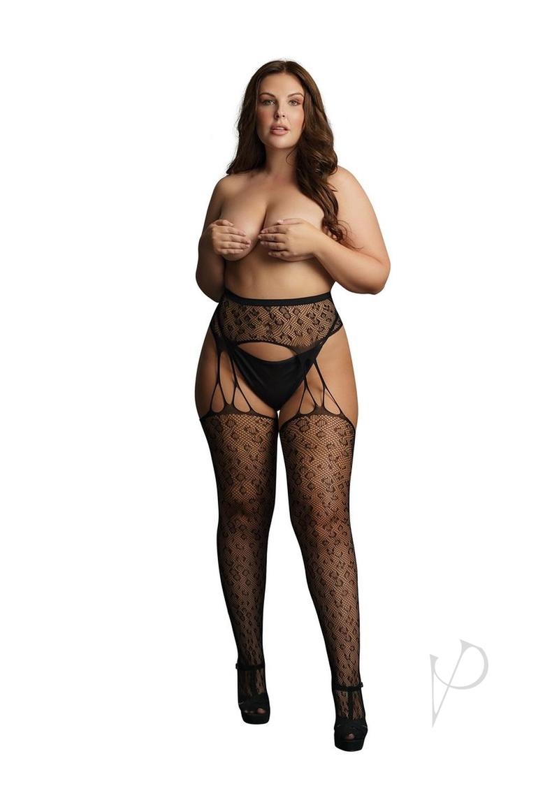 Suspender Leopard Pantyhose Qn Blk