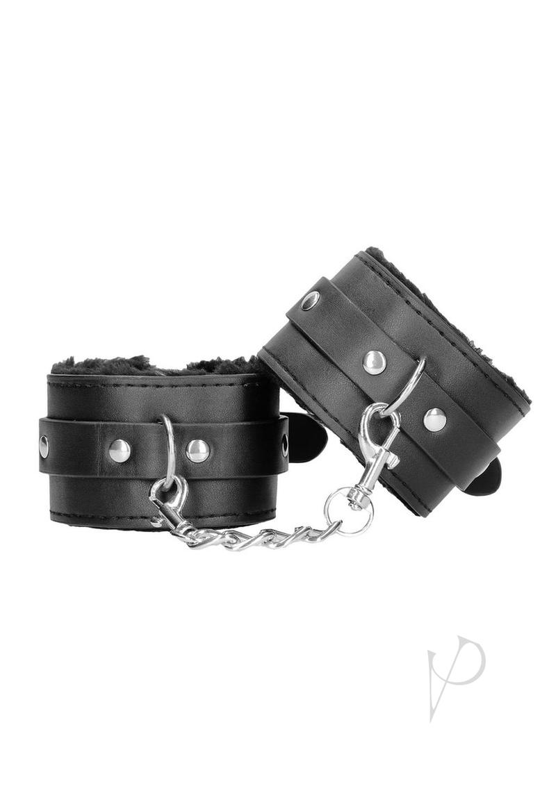 Ouch Plush Bond Leather Hand Cuffs Blk