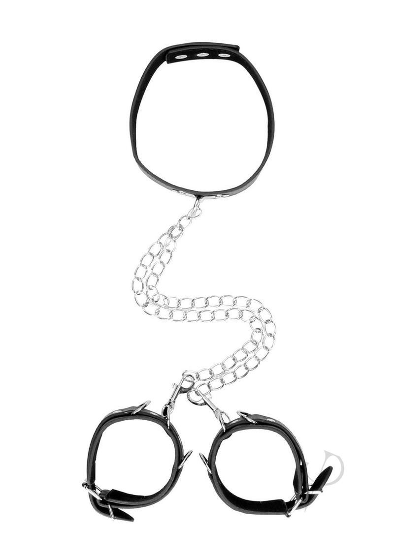 Ouch Bond Leather Collar Cuffs Leash Blk