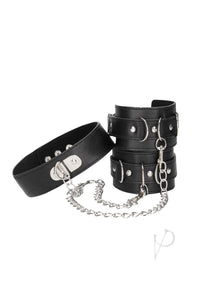 Ouch Bond Leather Collar Cuffs Leash Blk