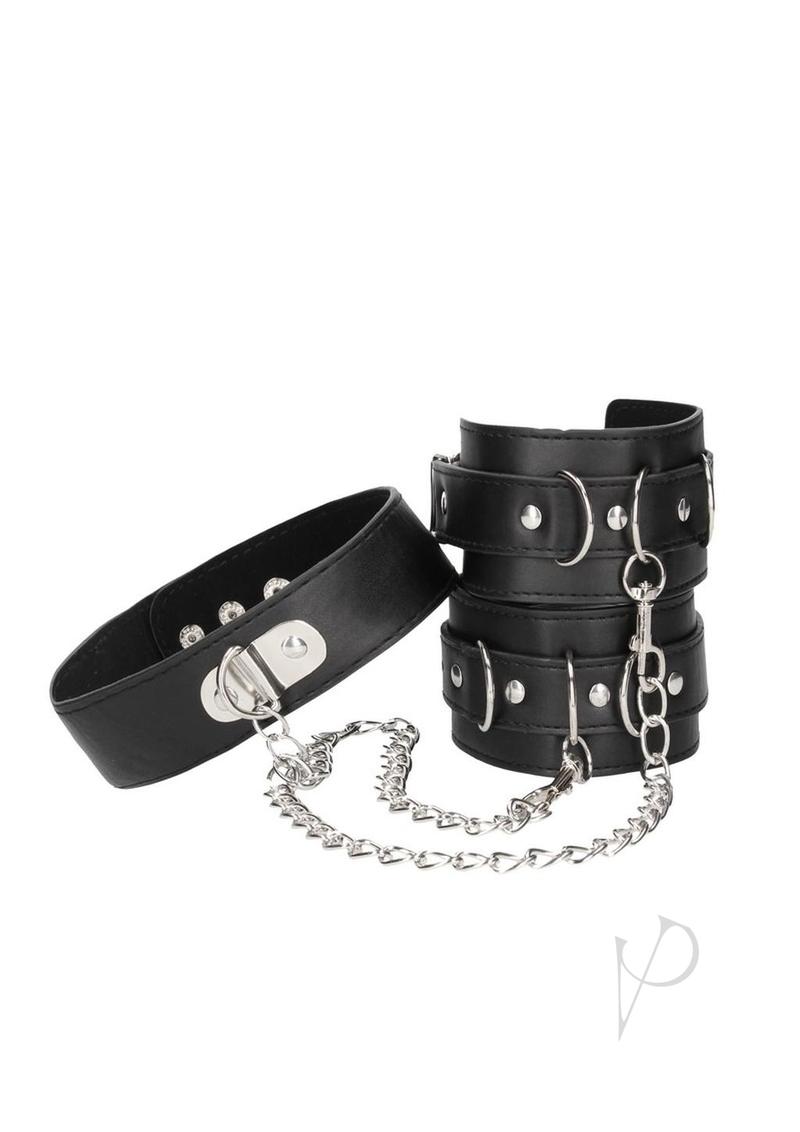 Ouch Bond Leather Collar Cuffs Leash Blk