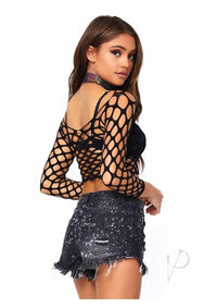 Pothole Net Long Sleeve Crop Top Os Blk