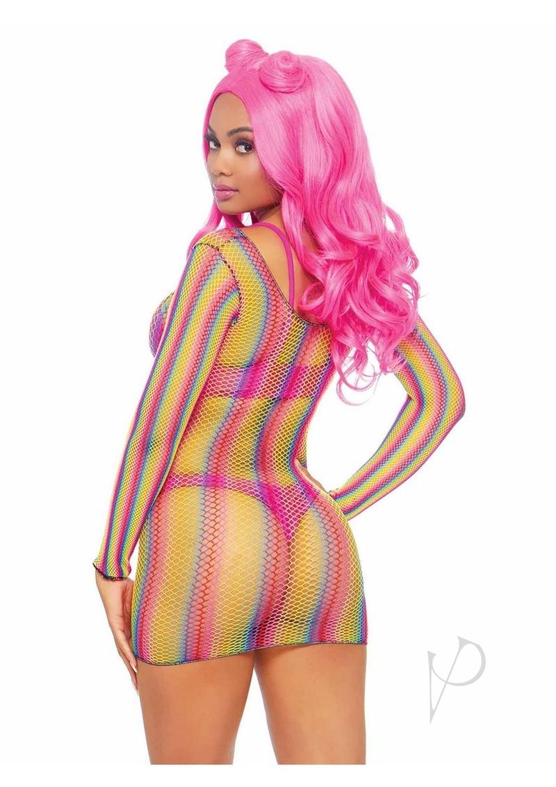 Rainbow Fishnet Sleeve Mini Dress Os