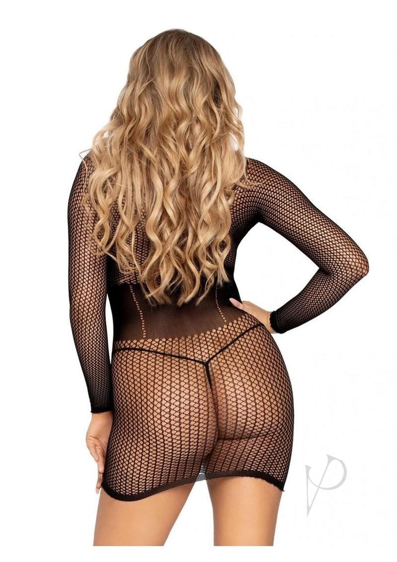 Net Lng Sleeve Mini Dress Cincher Os Blk