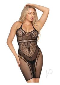 Multi Net Halter Mini Dress Os Black