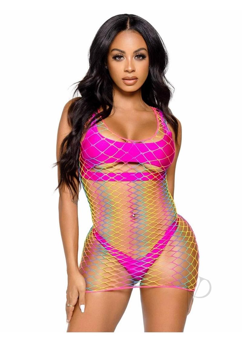 Rainbow Net Tank Mini Dress Os