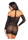 Lace Lng Sleeve Halter Mini Dress Os Blk