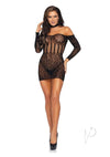 Lace Lng Sleeve Halter Mini Dress Os Blk