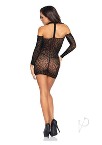 Lace Lng Sleeve Halter Mini Dress Os Blk