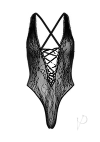 Floral Lace Thong Teddy Os Black
