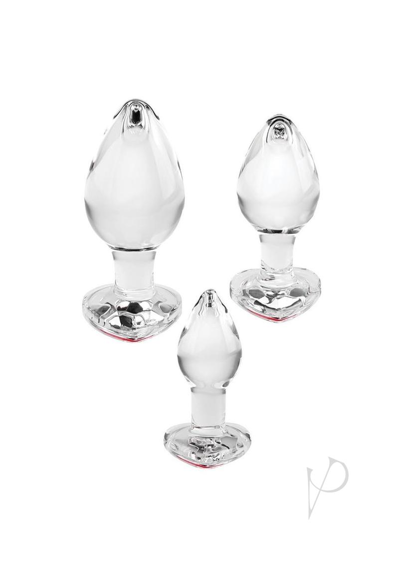 Aande Red Heart Gem Glass Plug Set