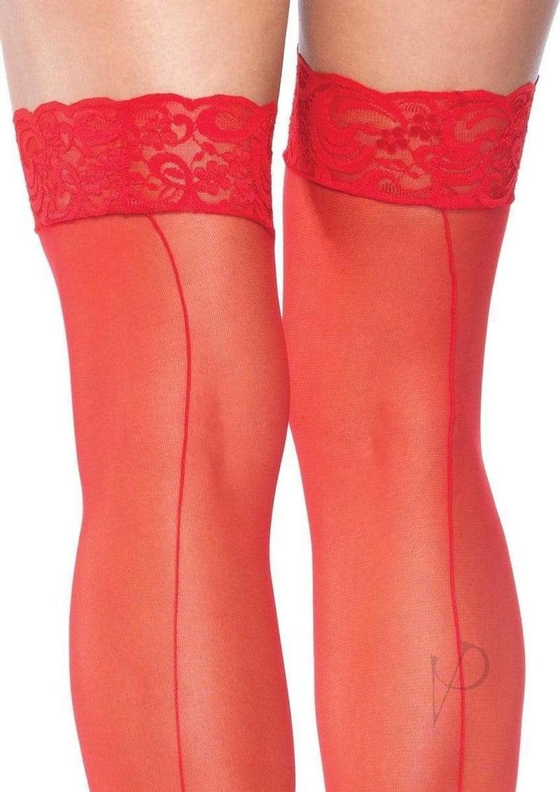 Sheer Stocking Back Seam Lace Os Red