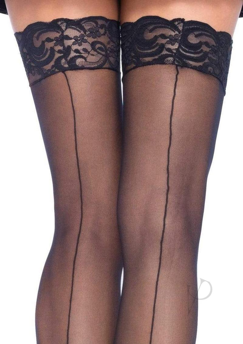 Sheer Stocking Back Seam Lace Os Black