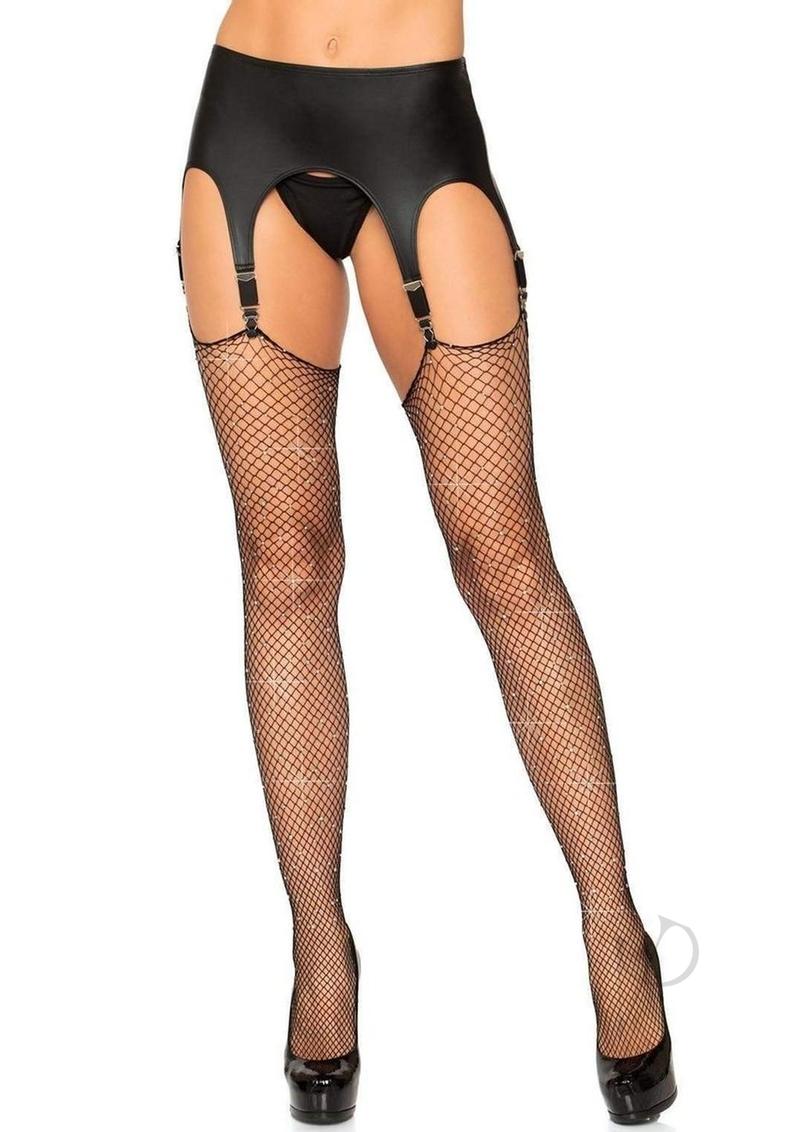 Rhinestone Fishnet Stockings Os Black