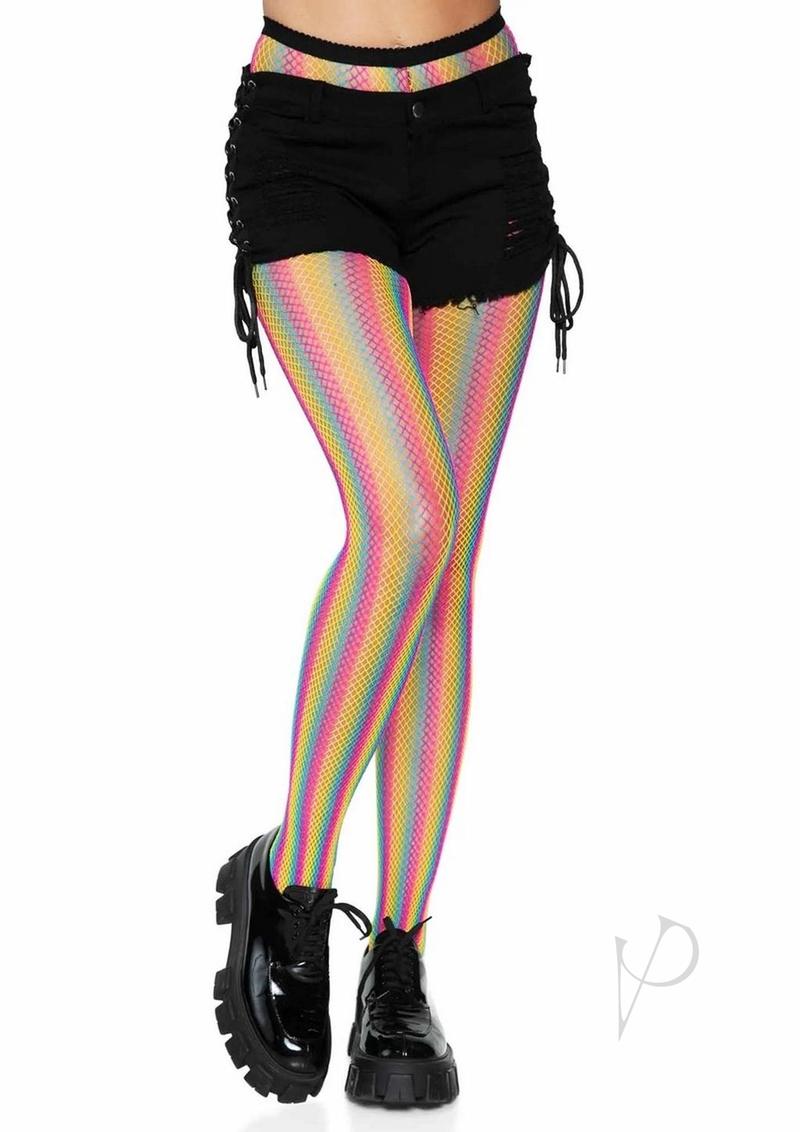 Neon Rainbow Stripe Pantyhose Os