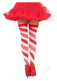 Spandex Candy Cane Thigh High Os Red/wht