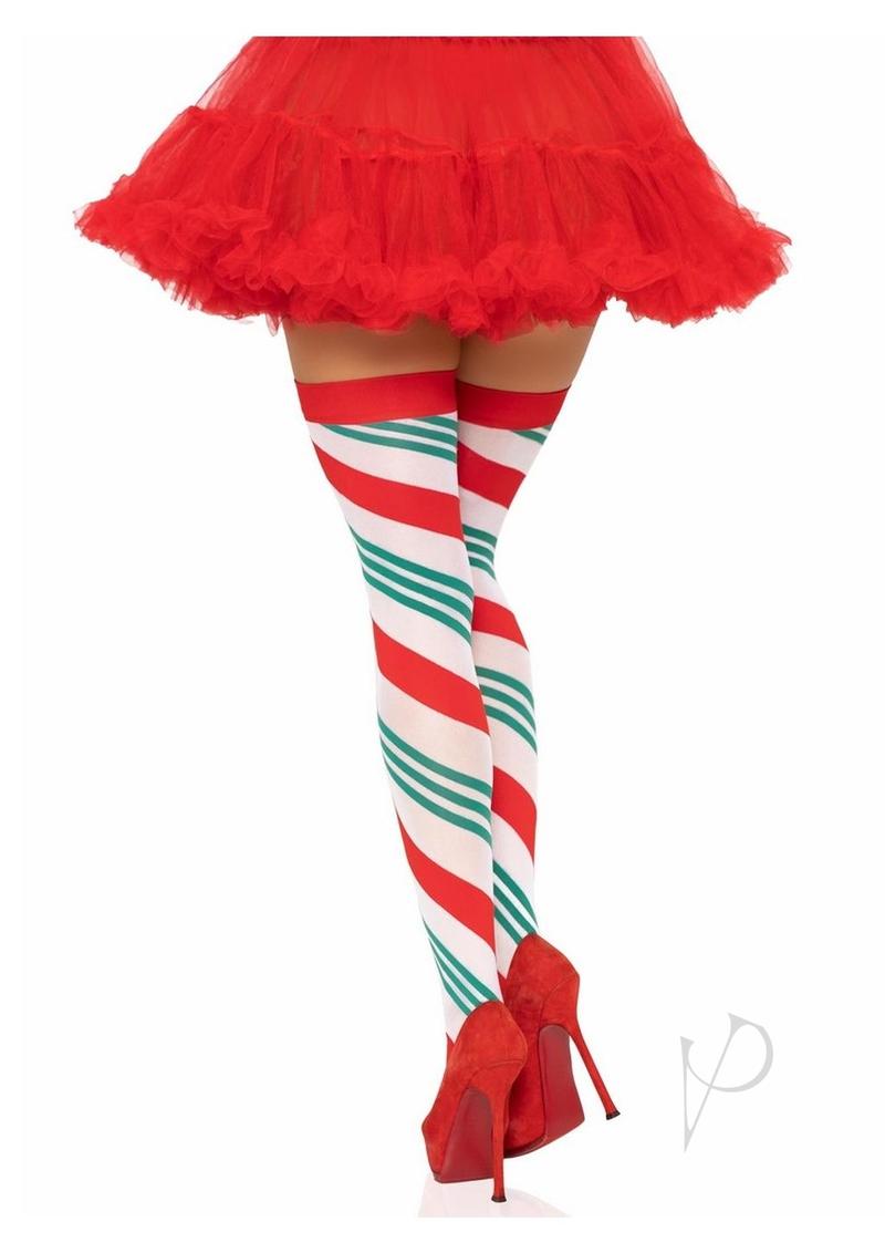 Holiday Ribbon Thigh High Os Rd/wht/gr