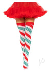 Holiday Ribbon Thigh High Os Rd/wht/gr