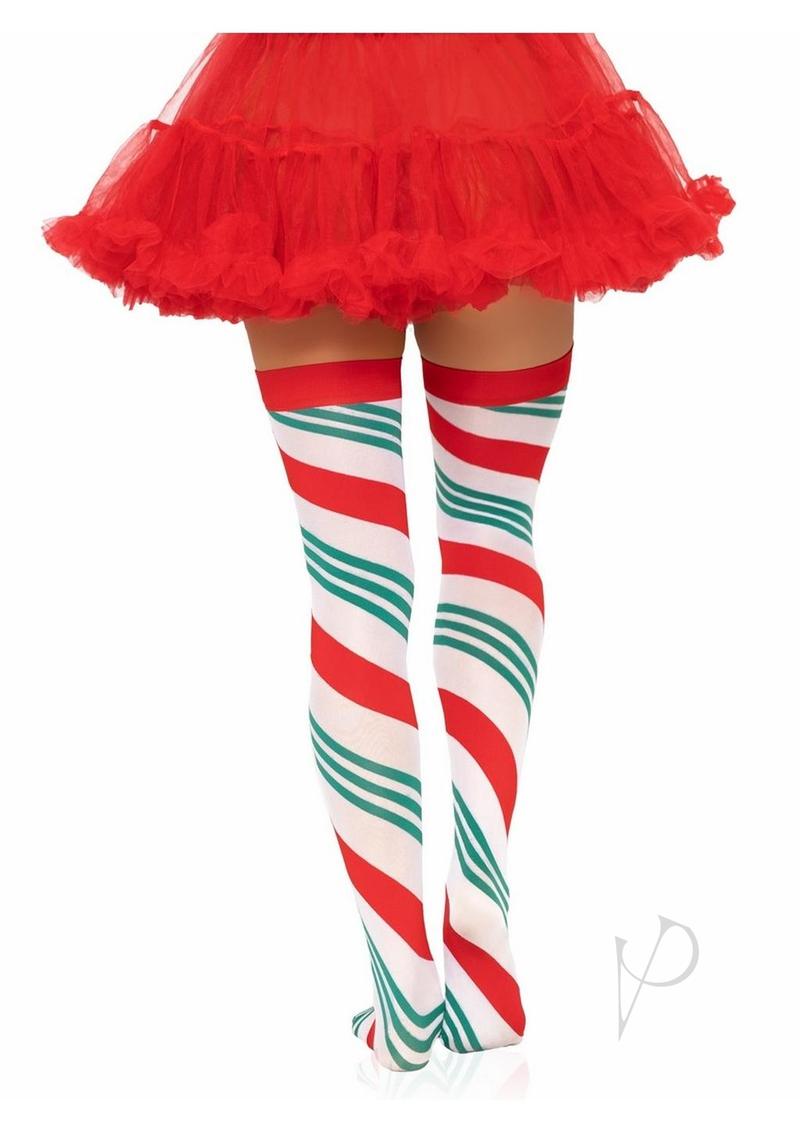 Holiday Ribbon Thigh High Os Rd/wht/gr