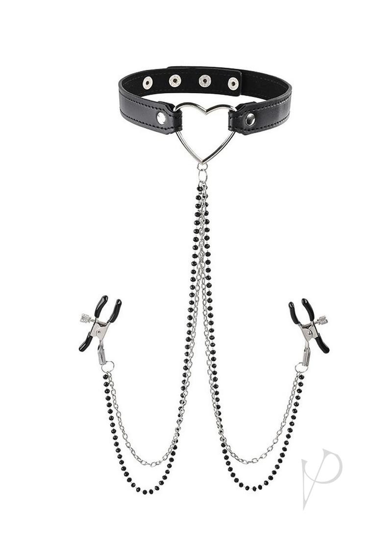 Sandm Amor Collar W/nipple Clamps  blk/slv