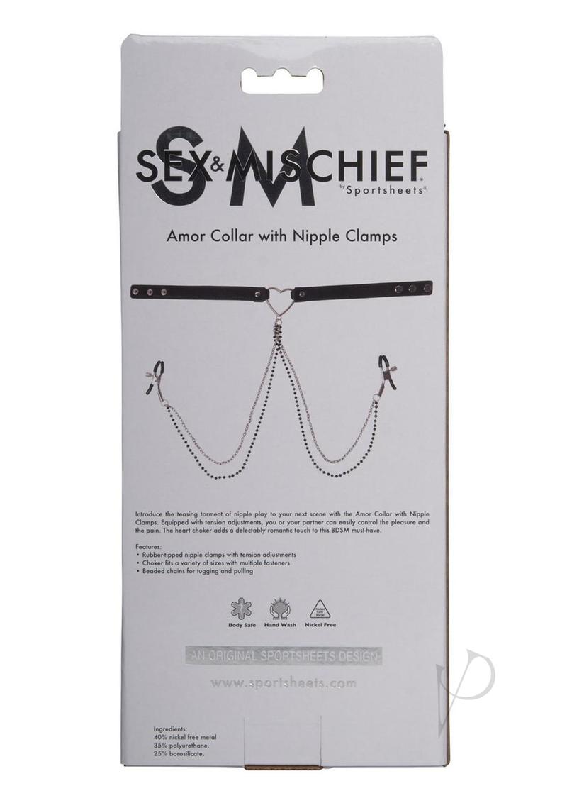 Sandm Amor Collar W/nipple Clamps  blk/slv