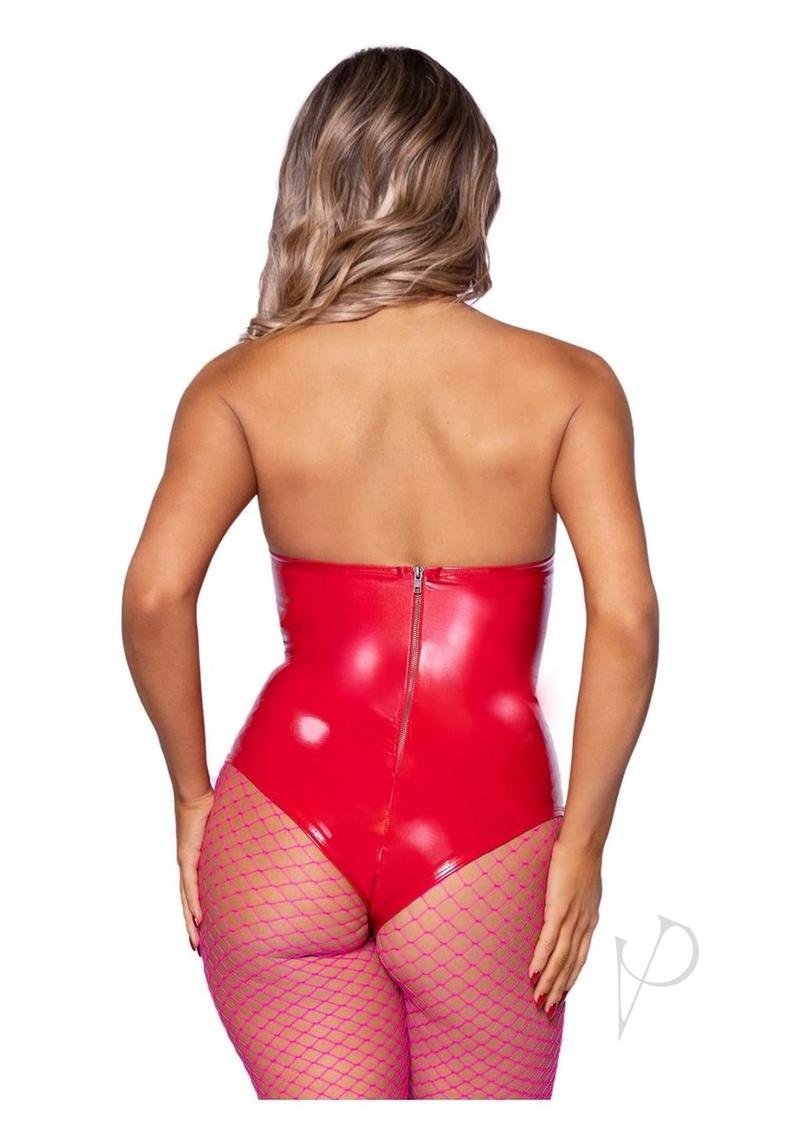 Vinyl Boned Bodysuit Sm Red