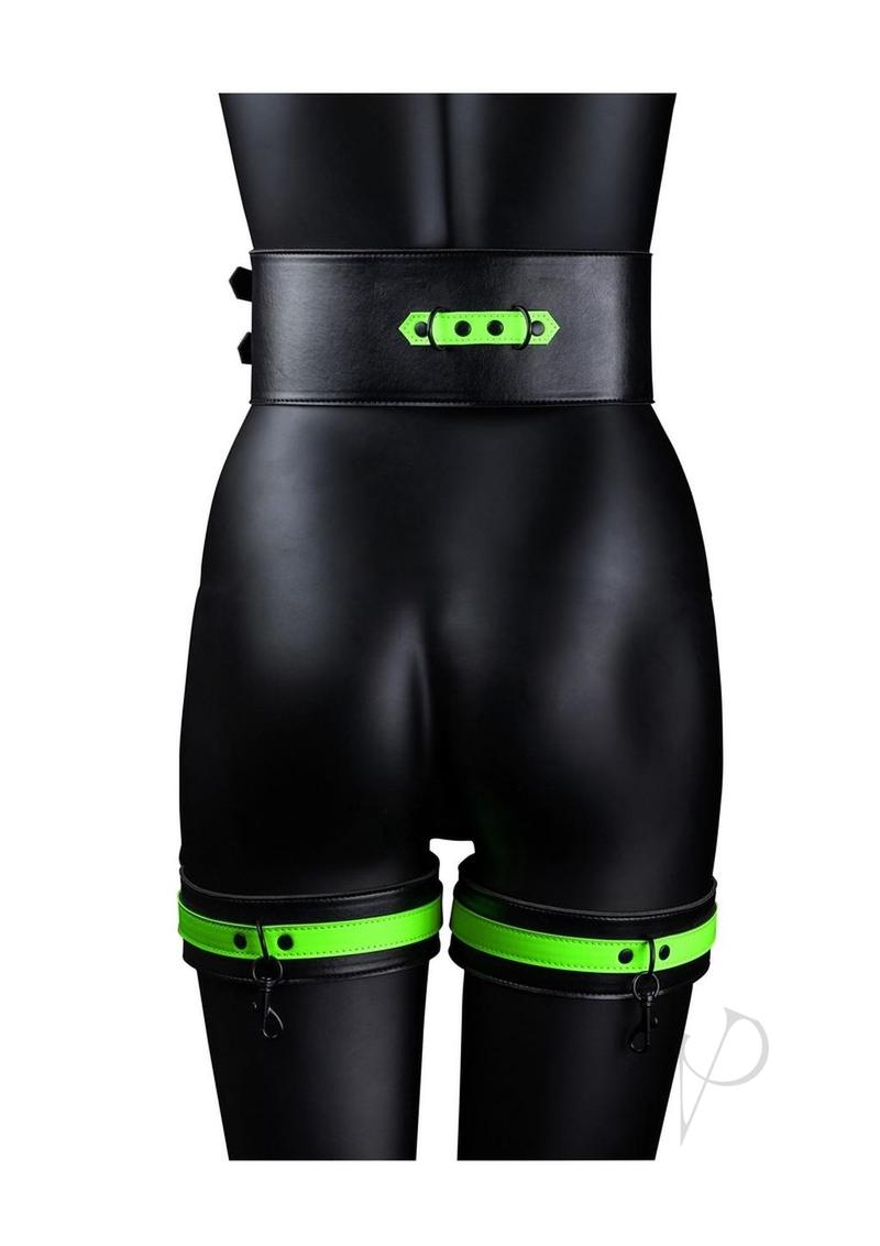 Ouch! Thigh Cuffs with Belt and Handcuffs Glow in the Dark