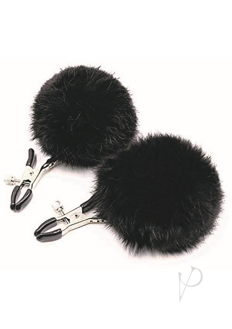 Sexy Af Nipple Clamps Black Puff Balls