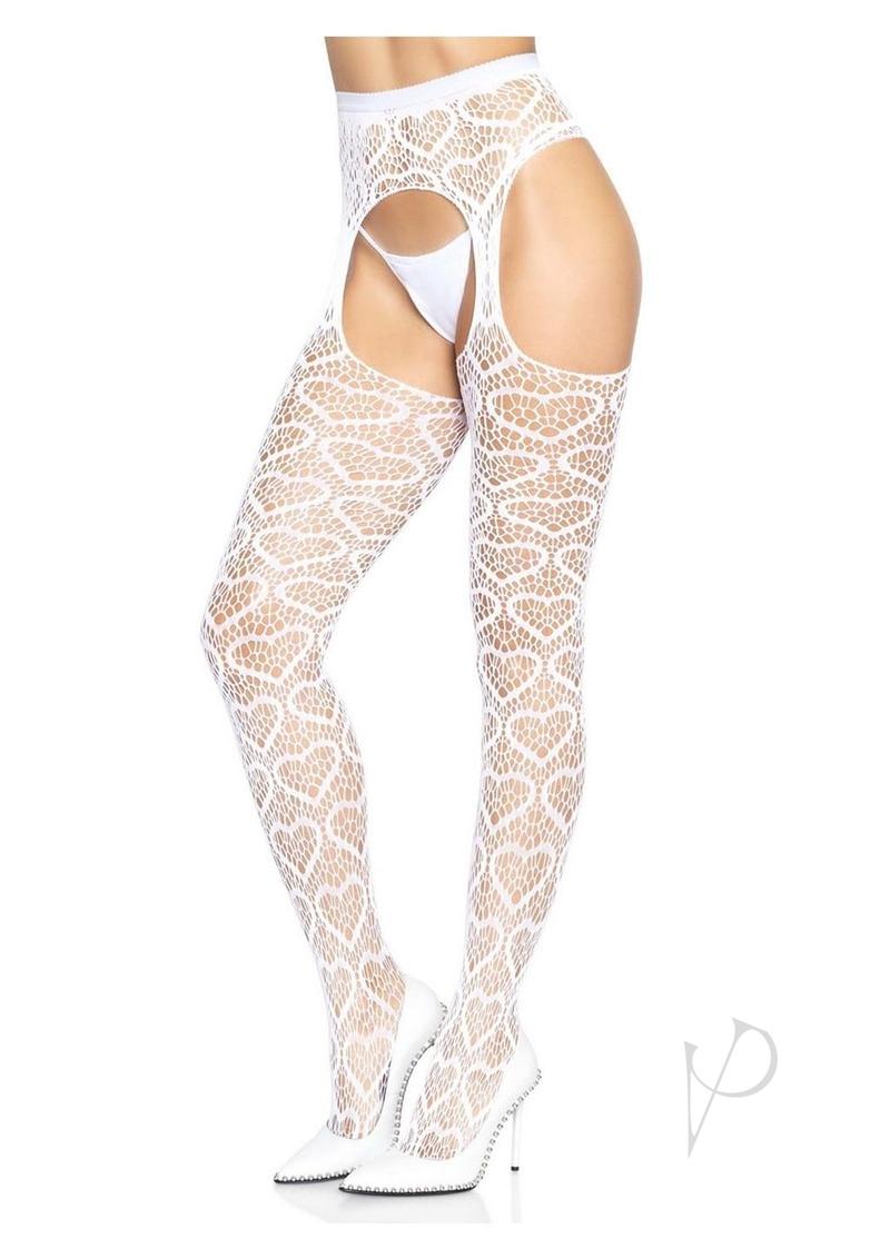 Heart Net Suspender Hose Os White