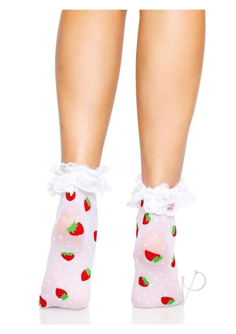 Strawberry Dot Ruffle Anklets Os Wht/red