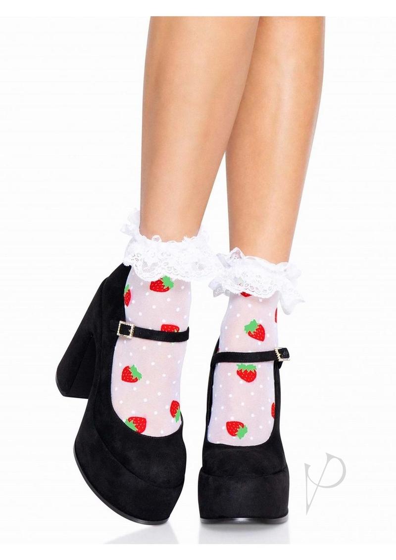 Strawberry Dot Ruffle Anklets Os Wht/red