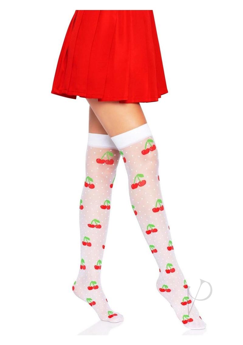 Spandex Dot Cherry Thigh Os Wht/red