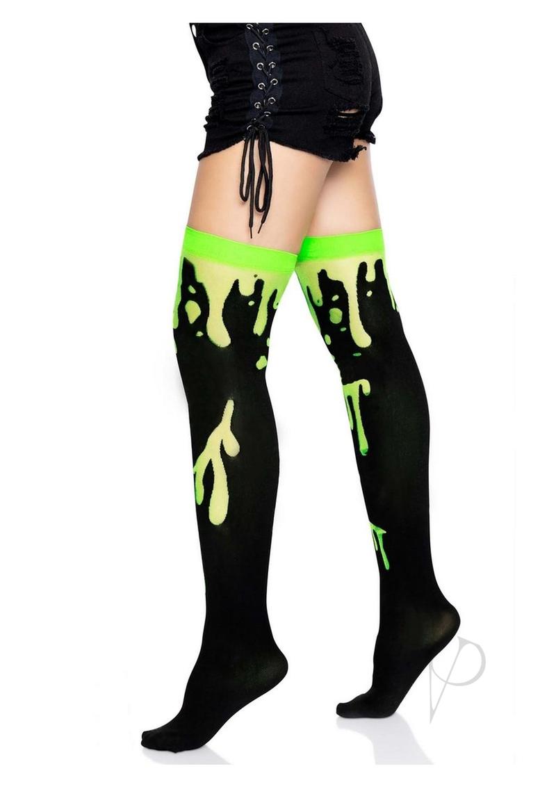 Splatter Thigh Highs Os Green